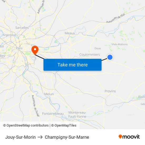 Jouy-Sur-Morin to Champigny-Sur-Marne map