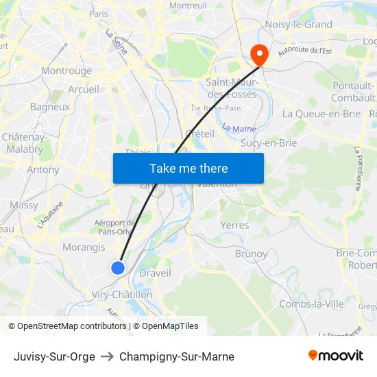 Juvisy-Sur-Orge to Champigny-Sur-Marne map