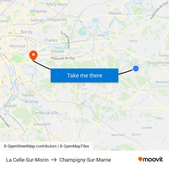 La Celle-Sur-Morin to Champigny-Sur-Marne map