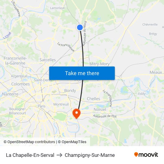La Chapelle-En-Serval to Champigny-Sur-Marne map