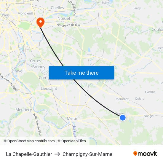 La Chapelle-Gauthier to Champigny-Sur-Marne map