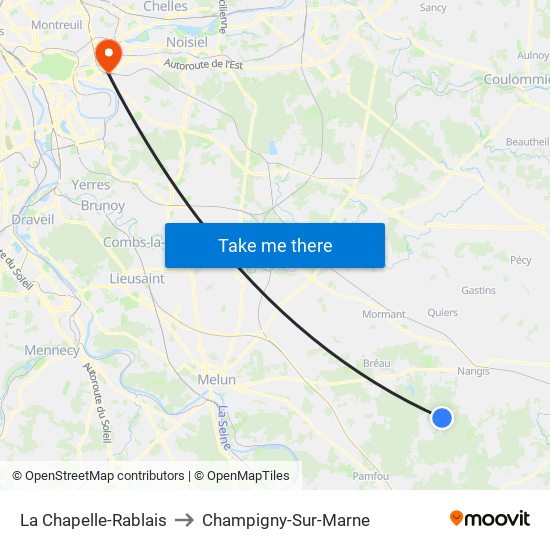La Chapelle-Rablais to Champigny-Sur-Marne map