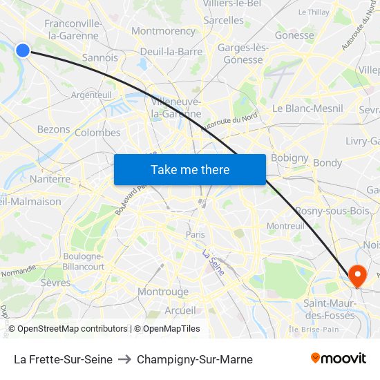 La Frette-Sur-Seine to Champigny-Sur-Marne map