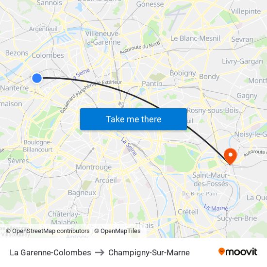 La Garenne-Colombes to Champigny-Sur-Marne map