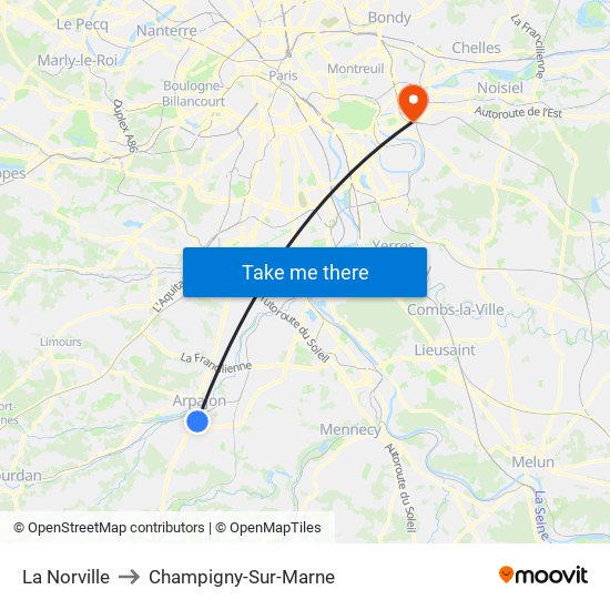 La Norville to Champigny-Sur-Marne map