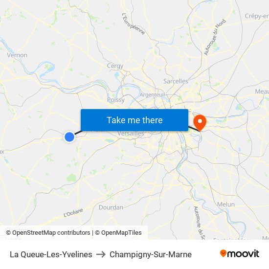 La Queue-Les-Yvelines to Champigny-Sur-Marne map