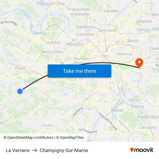La Verriere to Champigny-Sur-Marne map
