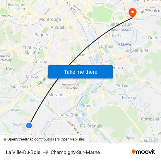 La Ville-Du-Bois to Champigny-Sur-Marne map