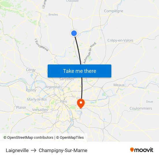 Laigneville to Champigny-Sur-Marne map