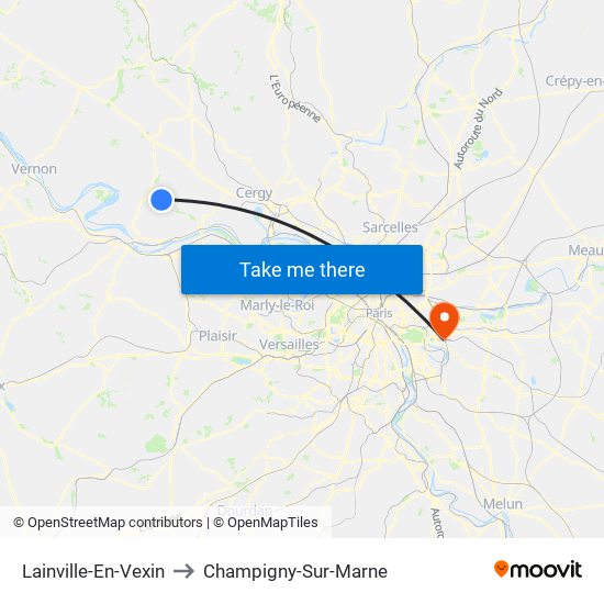 Lainville-En-Vexin to Champigny-Sur-Marne map