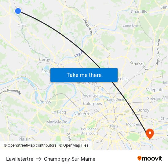 Lavilletertre to Champigny-Sur-Marne map