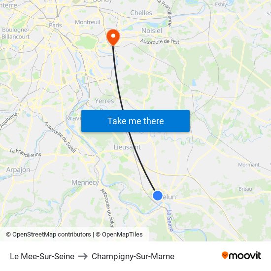 Le Mee-Sur-Seine to Champigny-Sur-Marne map