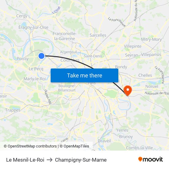 Le Mesnil-Le-Roi to Champigny-Sur-Marne map