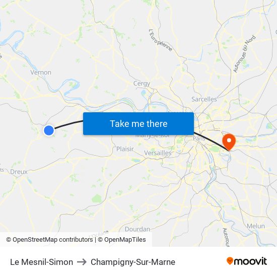 Le Mesnil-Simon to Champigny-Sur-Marne map