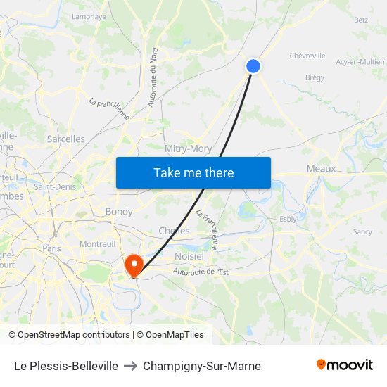 Le Plessis-Belleville to Champigny-Sur-Marne map