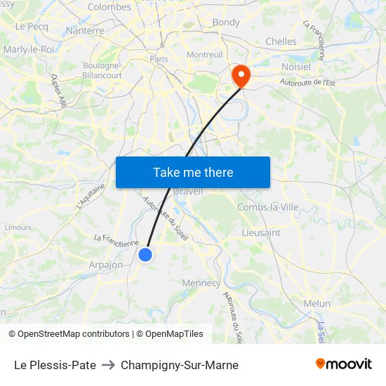 Le Plessis-Pate to Champigny-Sur-Marne map