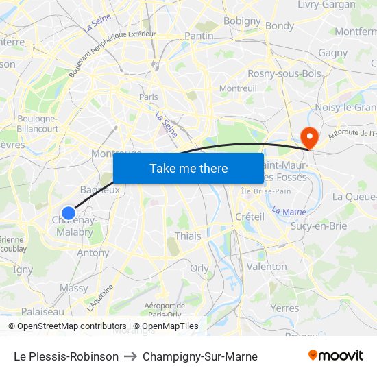 Le Plessis-Robinson to Champigny-Sur-Marne map