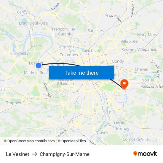 Le Vesinet to Champigny-Sur-Marne map