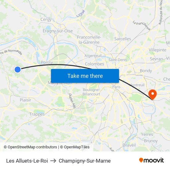 Les Alluets-Le-Roi to Champigny-Sur-Marne map