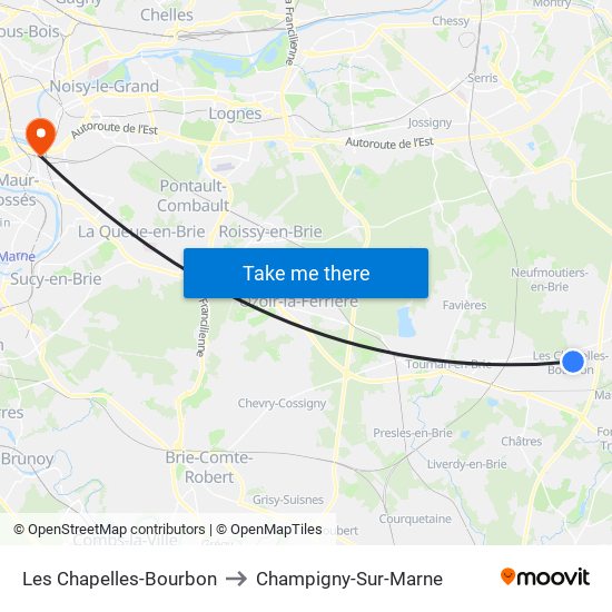 Les Chapelles-Bourbon to Champigny-Sur-Marne map