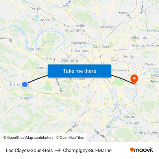Les Clayes-Sous-Bois to Champigny-Sur-Marne map