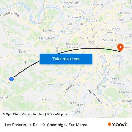 Les Essarts-Le-Roi to Champigny-Sur-Marne map