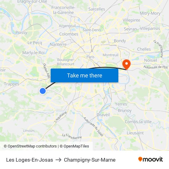 Les Loges-En-Josas to Champigny-Sur-Marne map