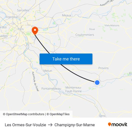 Les Ormes-Sur-Voulzie to Champigny-Sur-Marne map