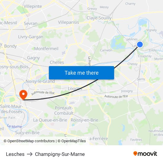 Lesches to Champigny-Sur-Marne map