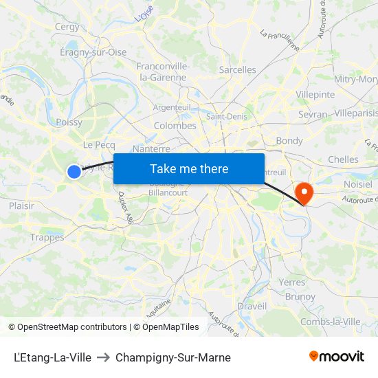 L'Etang-La-Ville to Champigny-Sur-Marne map