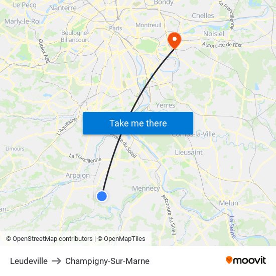 Leudeville to Champigny-Sur-Marne map