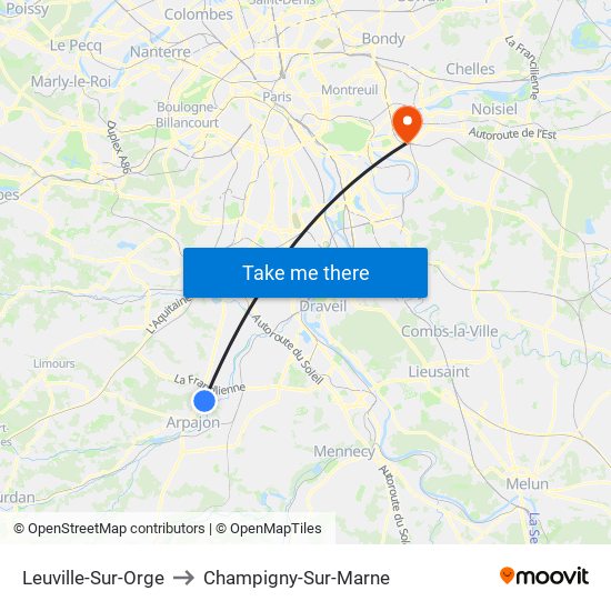 Leuville-Sur-Orge to Champigny-Sur-Marne map