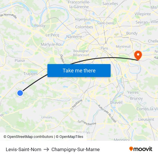 Levis-Saint-Nom to Champigny-Sur-Marne map
