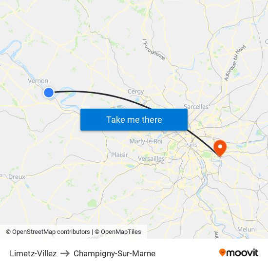 Limetz-Villez to Champigny-Sur-Marne map