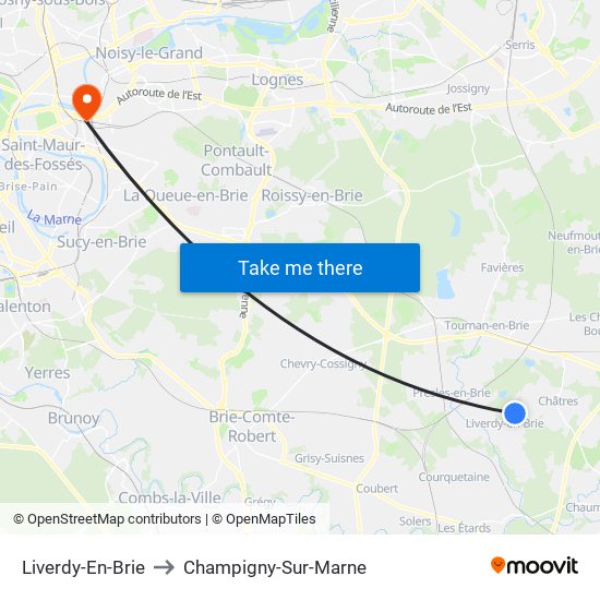 Liverdy-En-Brie to Champigny-Sur-Marne map