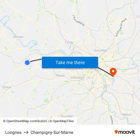 Longnes to Champigny-Sur-Marne map