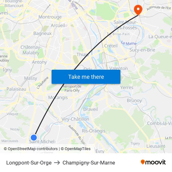 Longpont-Sur-Orge to Champigny-Sur-Marne map