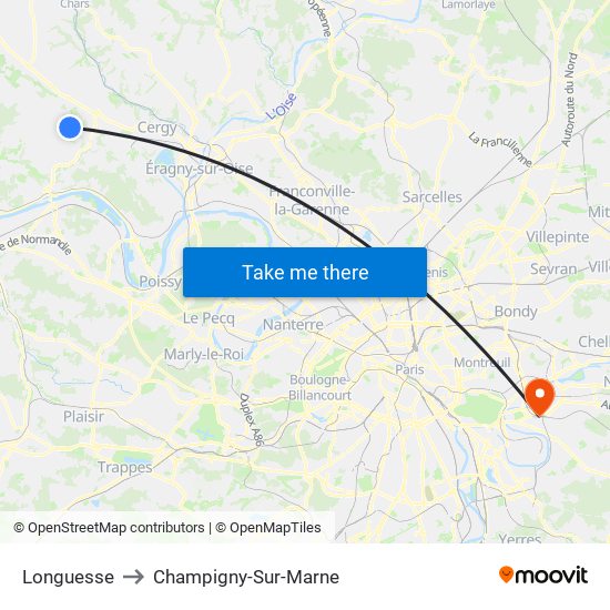 Longuesse to Champigny-Sur-Marne map