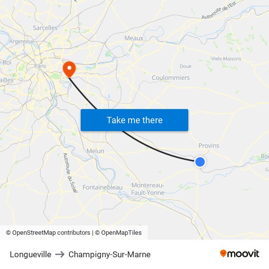 Longueville to Champigny-Sur-Marne map