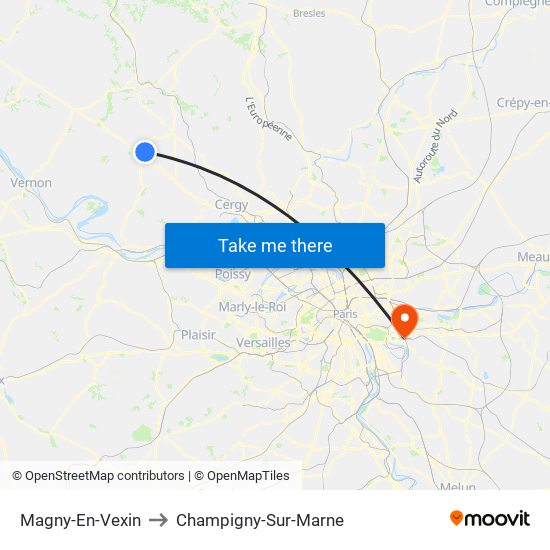 Magny-En-Vexin to Champigny-Sur-Marne map