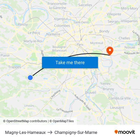 Magny-Les-Hameaux to Champigny-Sur-Marne map