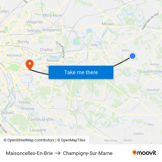 Maisoncelles-En-Brie to Champigny-Sur-Marne map