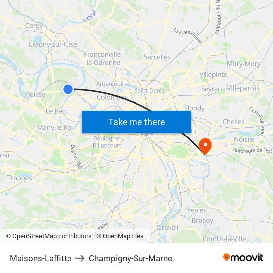 Maisons-Laffitte to Champigny-Sur-Marne map