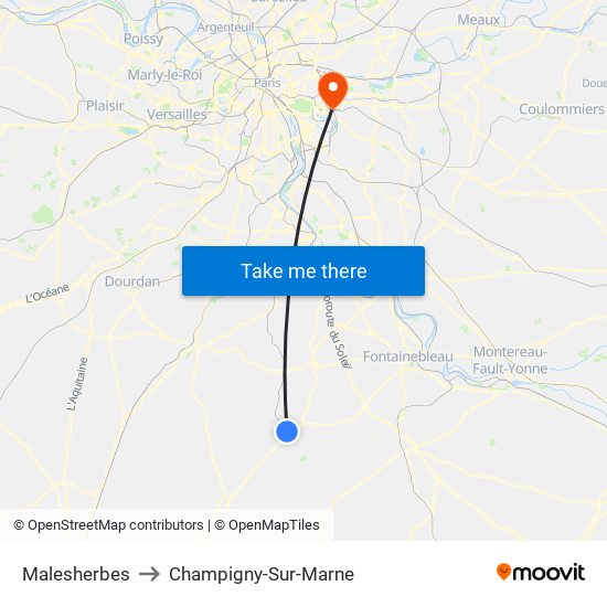Malesherbes to Champigny-Sur-Marne map