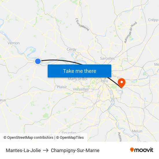 Mantes-La-Jolie to Champigny-Sur-Marne map