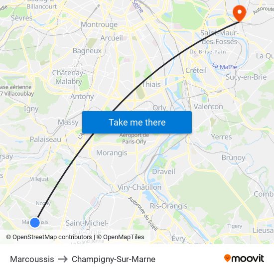 Marcoussis to Champigny-Sur-Marne map