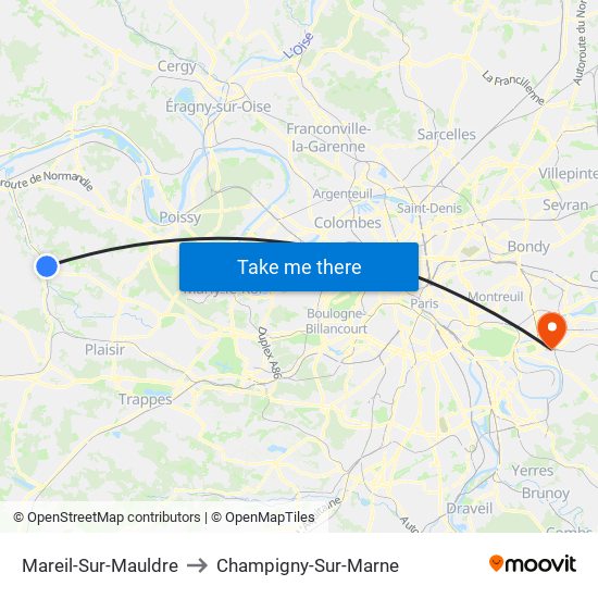Mareil-Sur-Mauldre to Champigny-Sur-Marne map