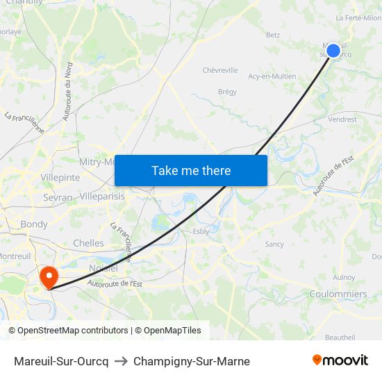 Mareuil-Sur-Ourcq to Champigny-Sur-Marne map