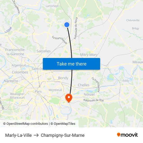 Marly-La-Ville to Champigny-Sur-Marne map