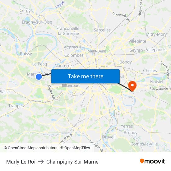 Marly-Le-Roi to Champigny-Sur-Marne map